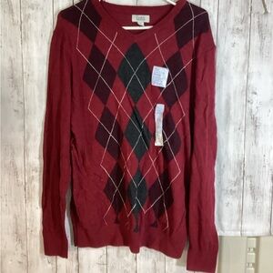 Men’s Red Argyle V-Neck Sweater NWT Croft & barrow L minimalist preppy